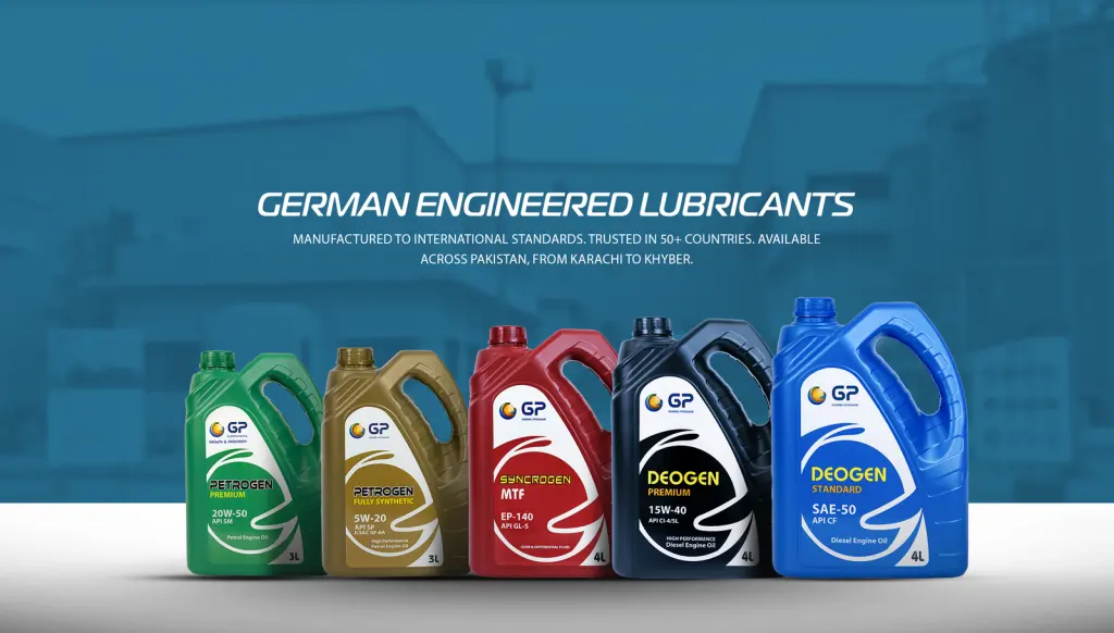 GP lubricant packs lined up: Petrogen, Deogen, Bygen, Syncrogen, Ingen and Margen