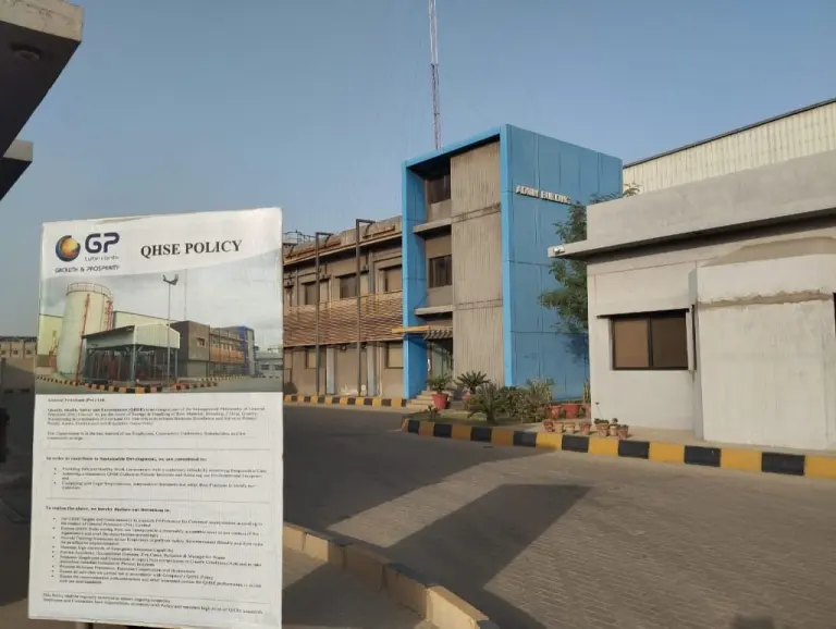 QHSE policy board at the GP Pakistan site entrance
