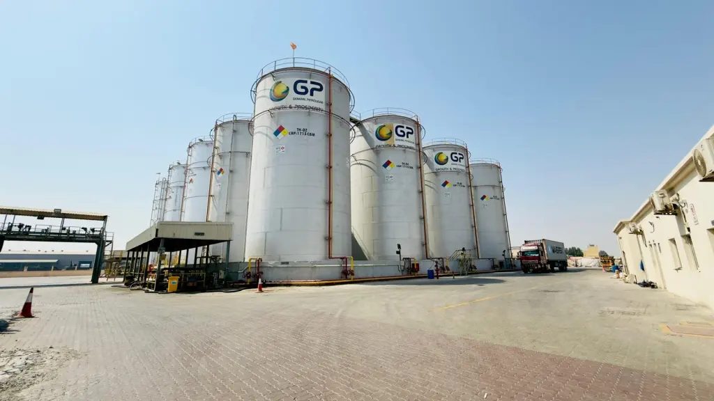 Road between storage tanks at the GP bulk oil storage terminal